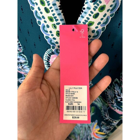 Lilly Pulitzer Brandi Valencia Teal Rain Florist Shift Dress Size 14 - NWT - Picture 4 of 9